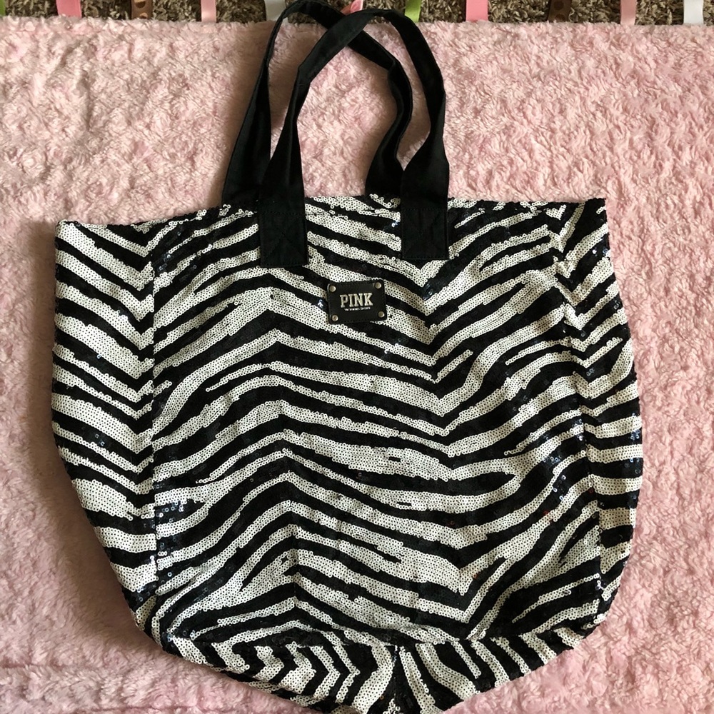 * SOLD * Large Victoria’s Secret Zebra Sequin Tote